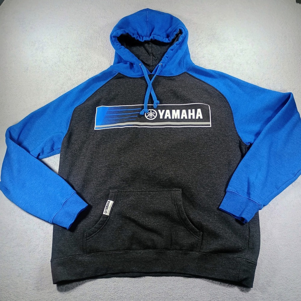 Yamaha Mens Raglan Graphic Hoodie Blue Grey XL Fleece Pullover